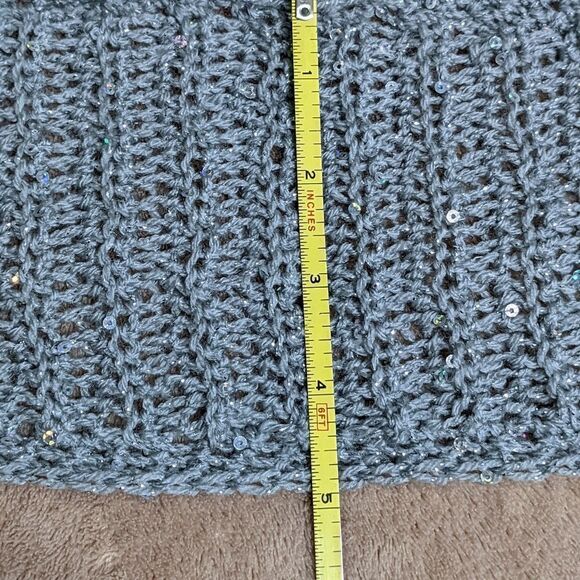 Artisan Made Women's Hand Knitted Oblong Silvery/Grey Scarf with Sequin Accents - Picture 6 of 12